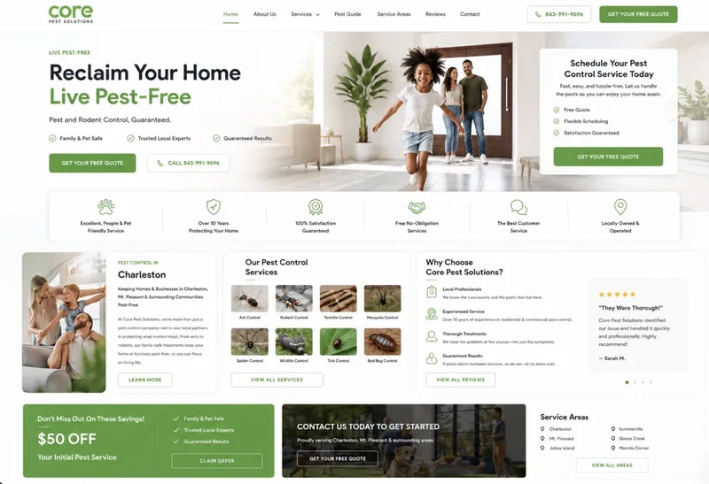 Redesigned Core Pest Solutions website
