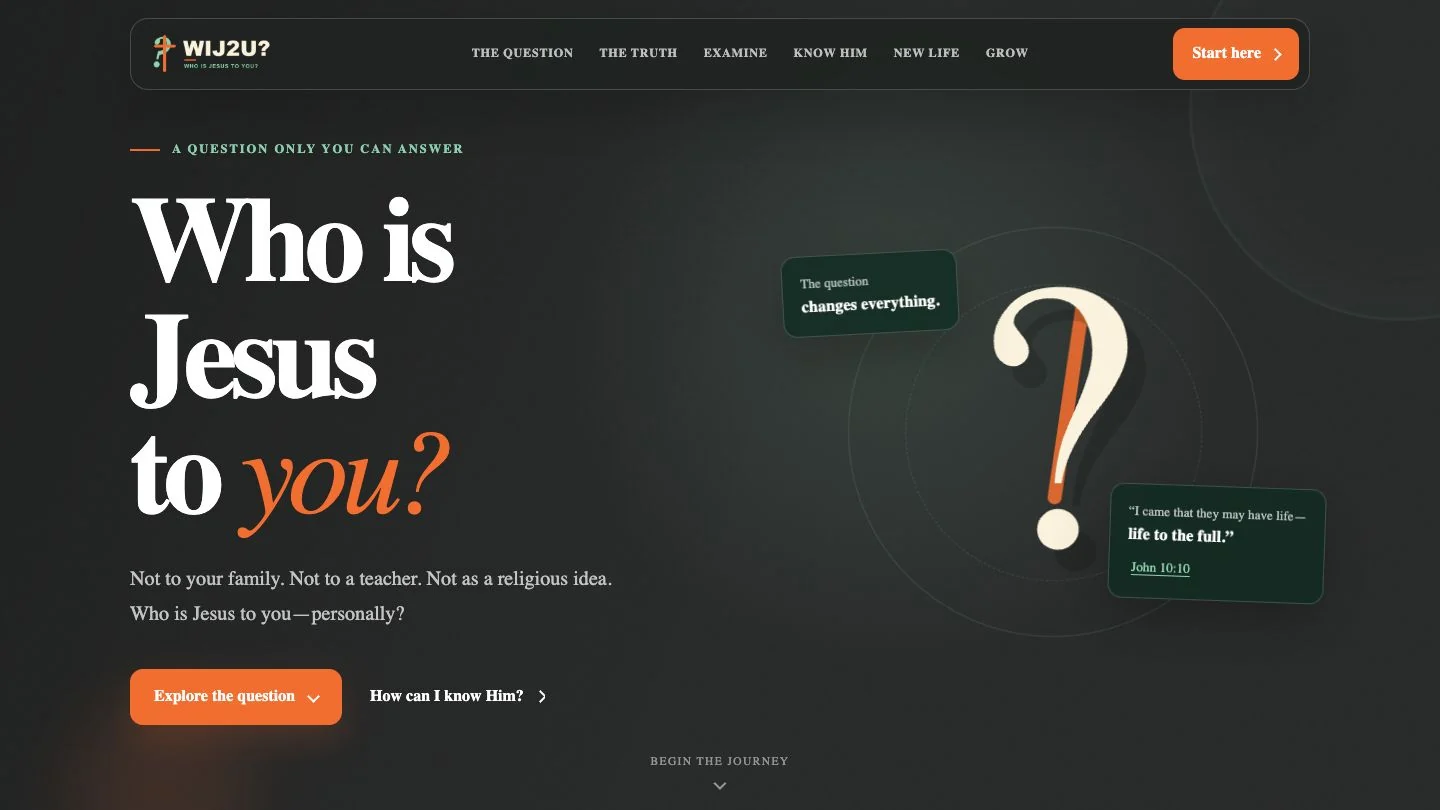 WIJ2U mission website homepage asking Who is Jesus to you
