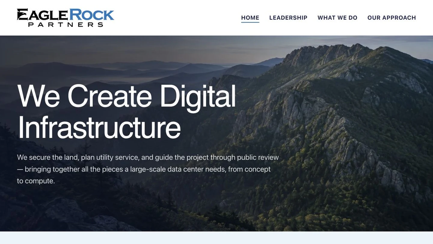 Eagle Rock Partners live website introducing digital infrastructure development over mountain photography