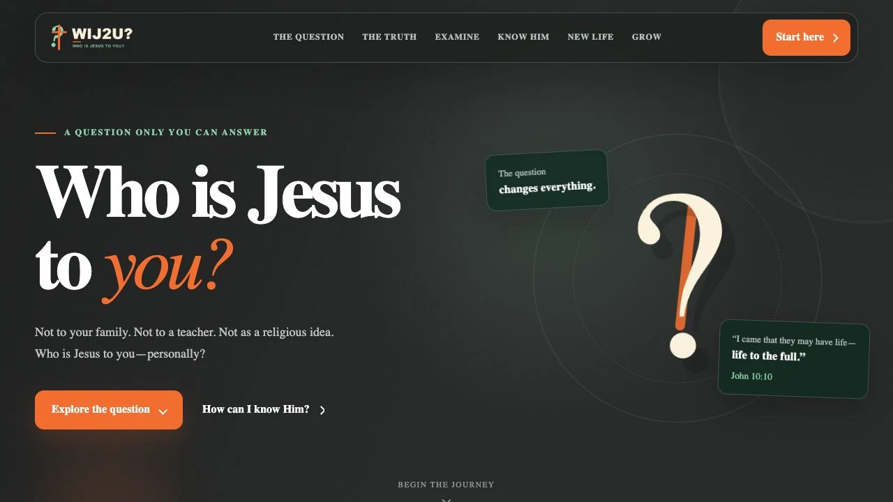 WIJ2U mission website homepage asking Who is Jesus to you